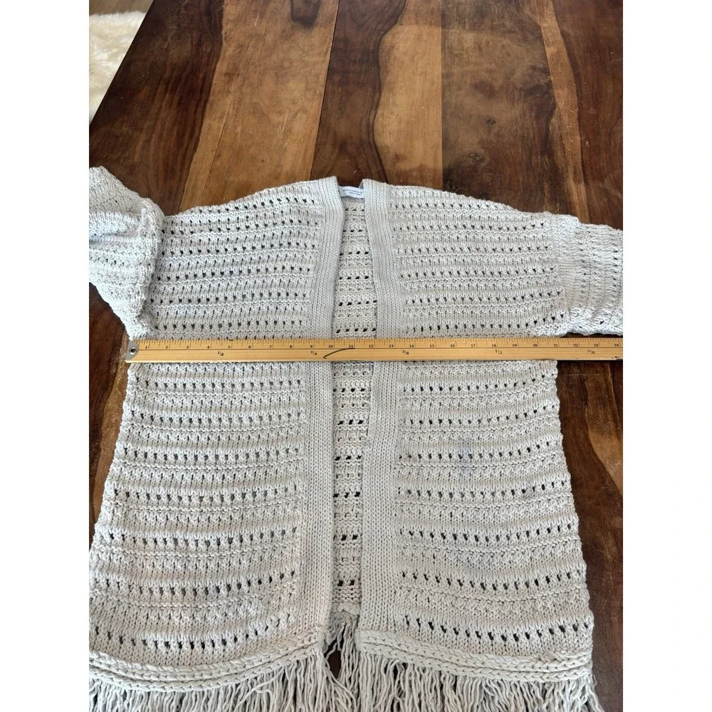 Zara chunky cardigan sweater boho fringe grey women's size small cotton blend - Picture 3 of 11